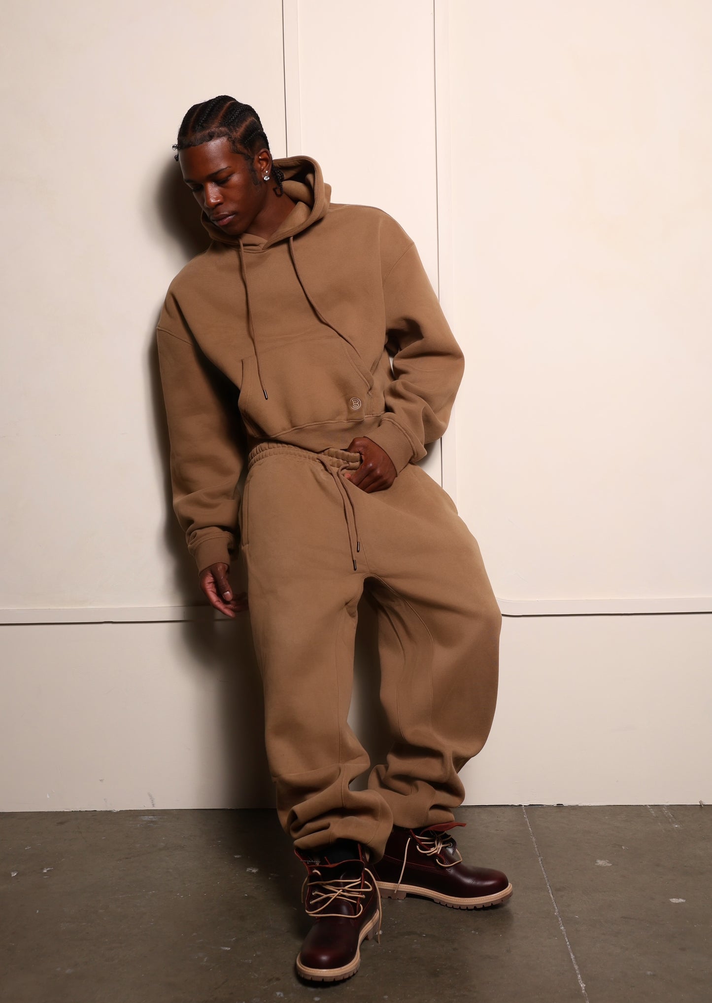 Tan Everyday Basic Cropped Hoodie