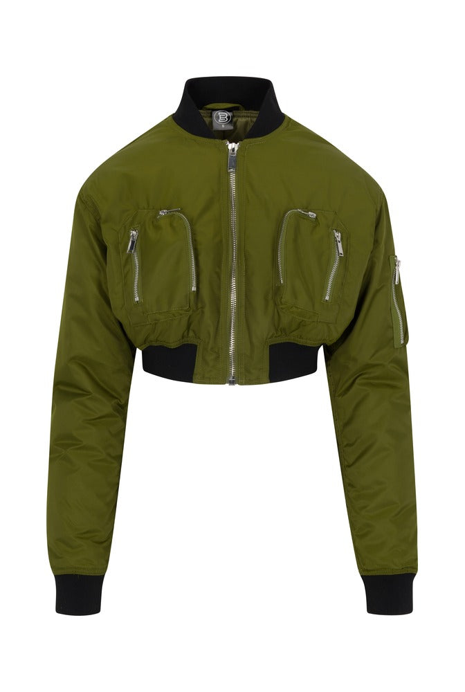 Olive Commander Cropped Bomber front