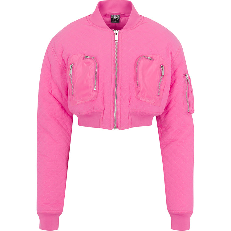 Pink Flight Quilted Bomber