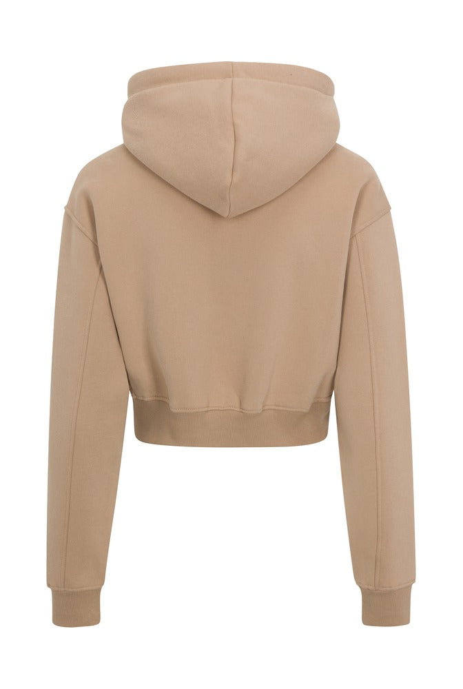 Beige Everyday Basic Cropped Hoodie back