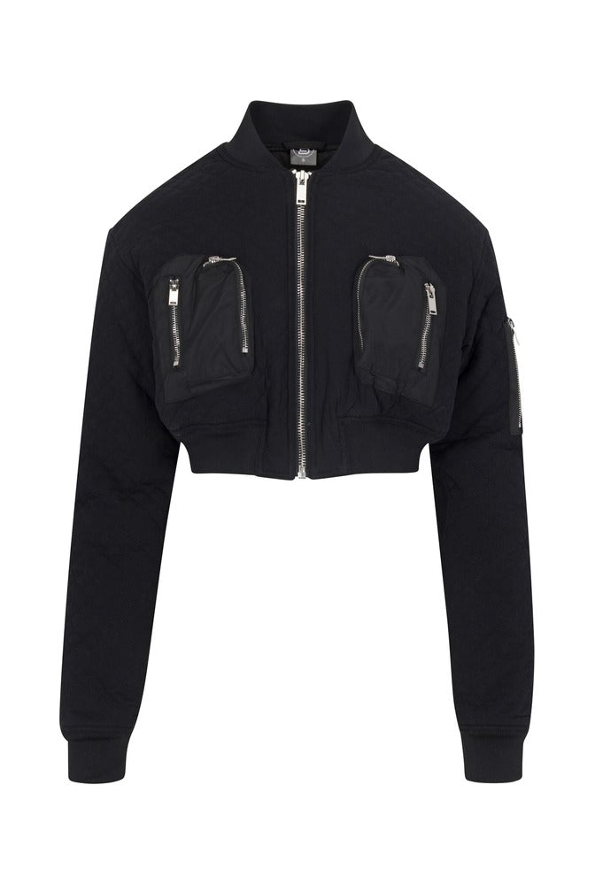Black Flight Quilted Bomber front