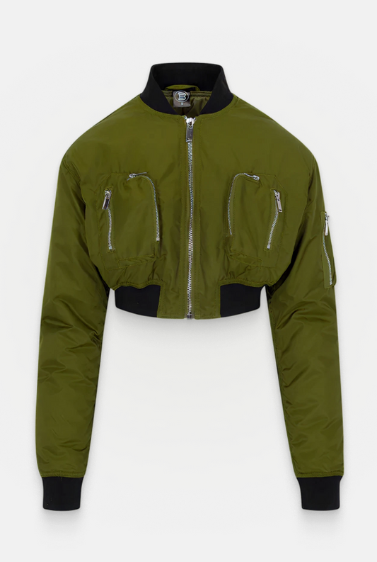 Olive Commander Cropped Bomber