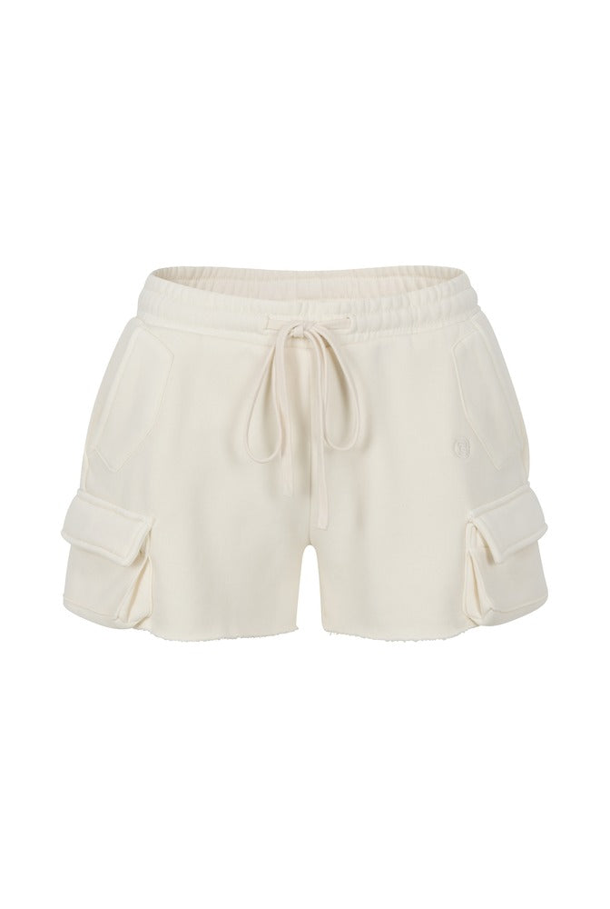 Ivory Mini Cargo Shorts front