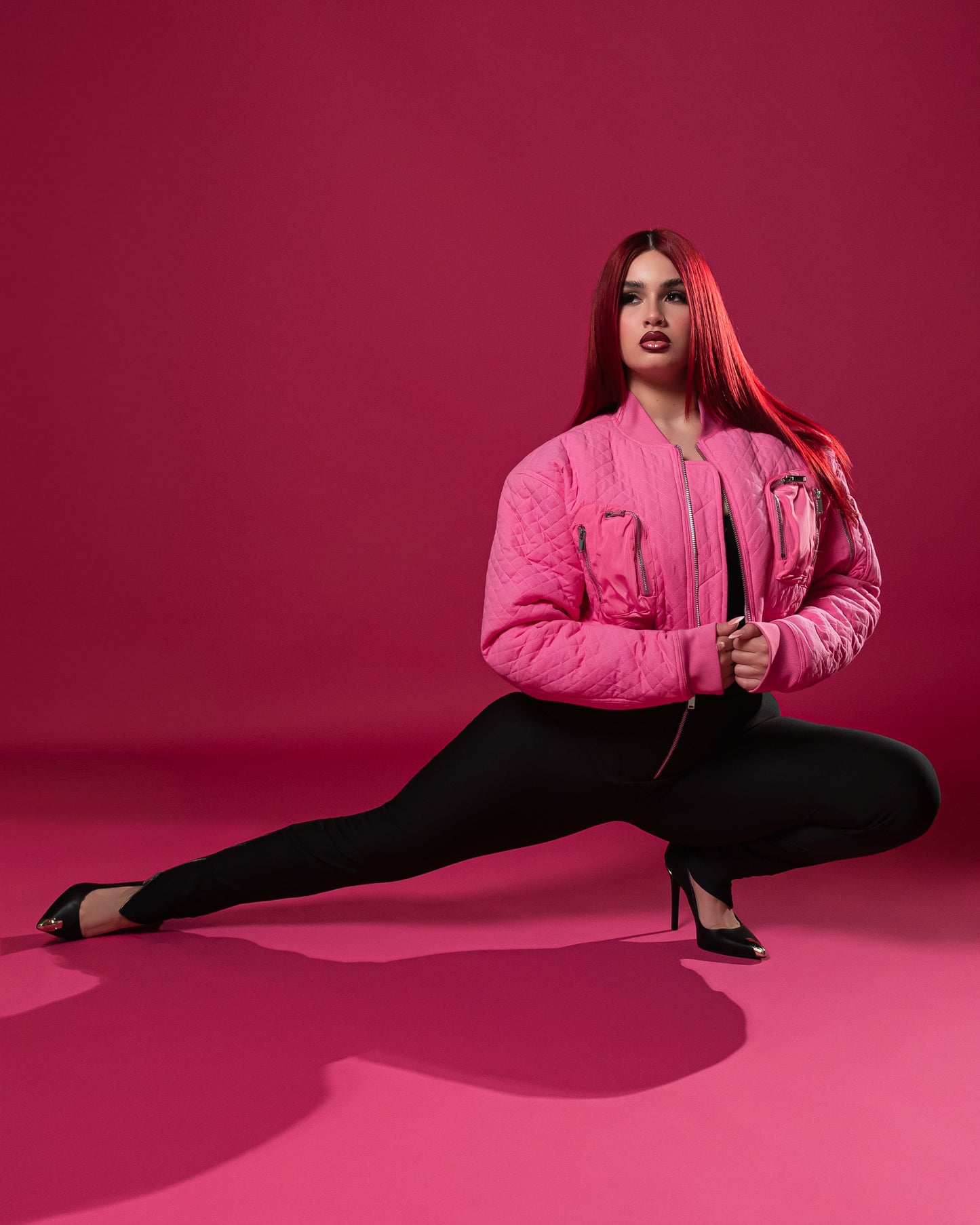 Pink Flight Quilted Bomber