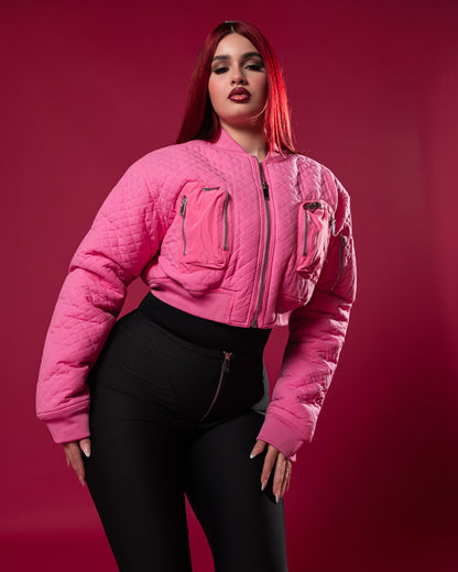 Pink Flight Quilted Bomber