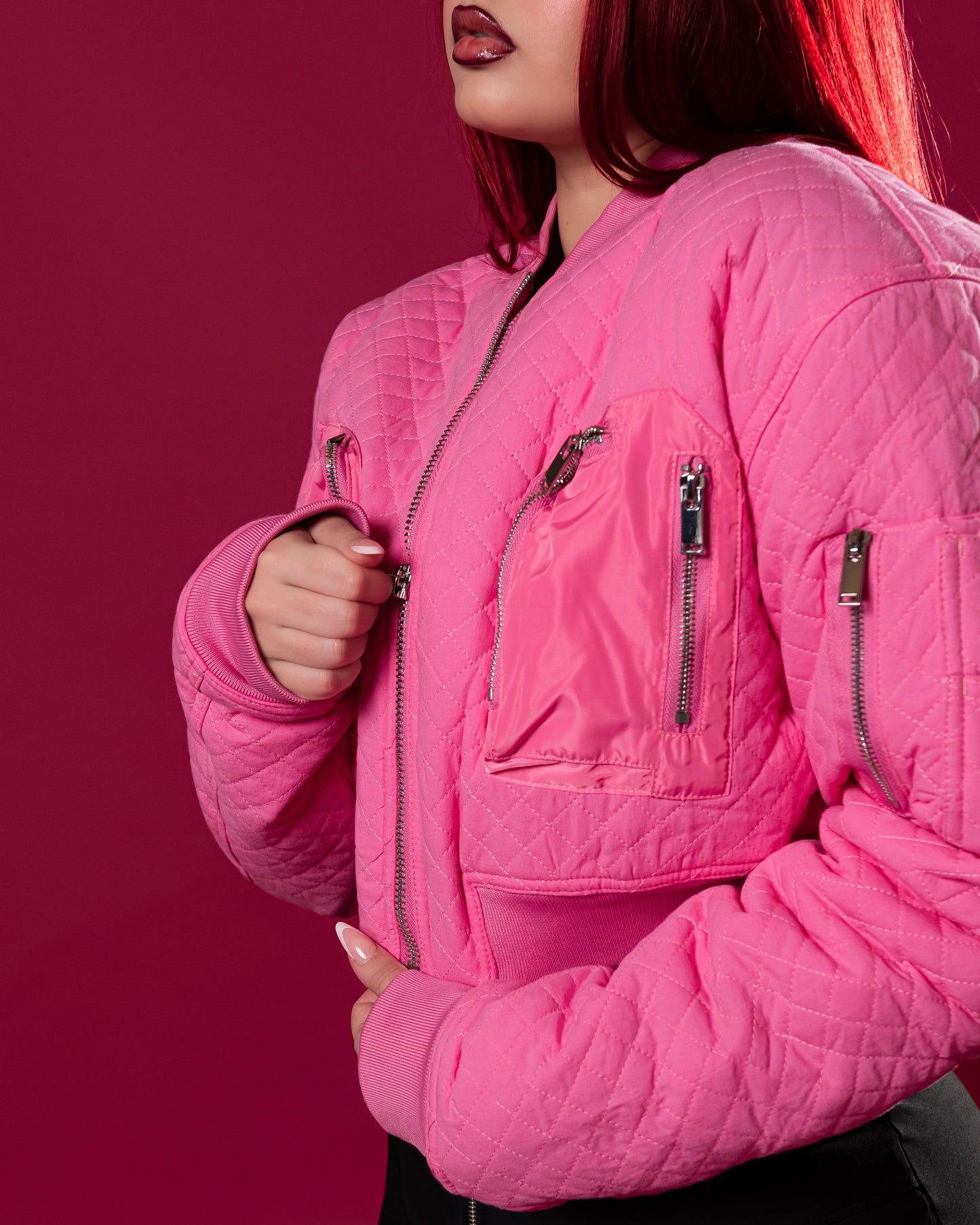 Pink Flight Quilted Bomber
