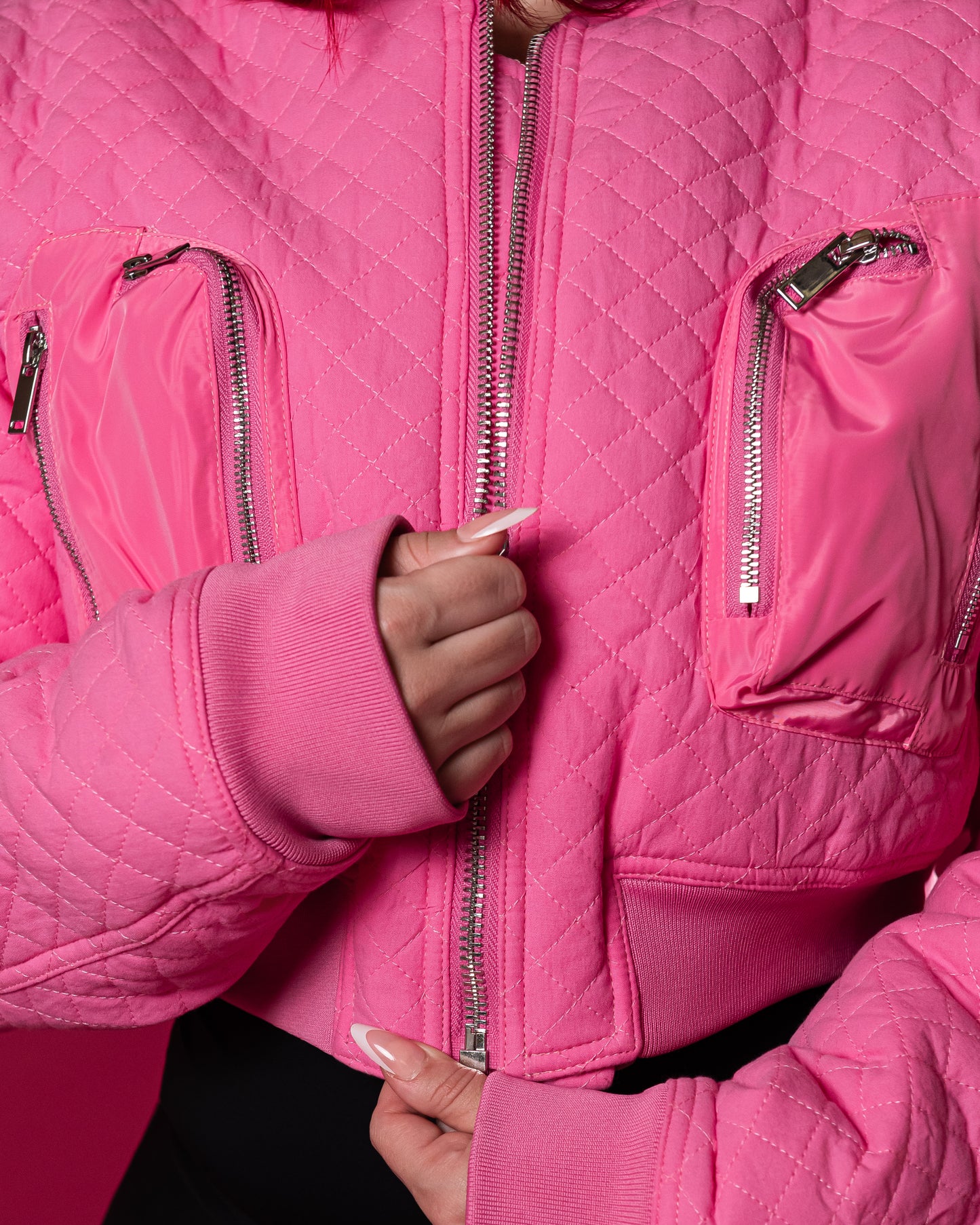 Pink Flight Quilted Bomber