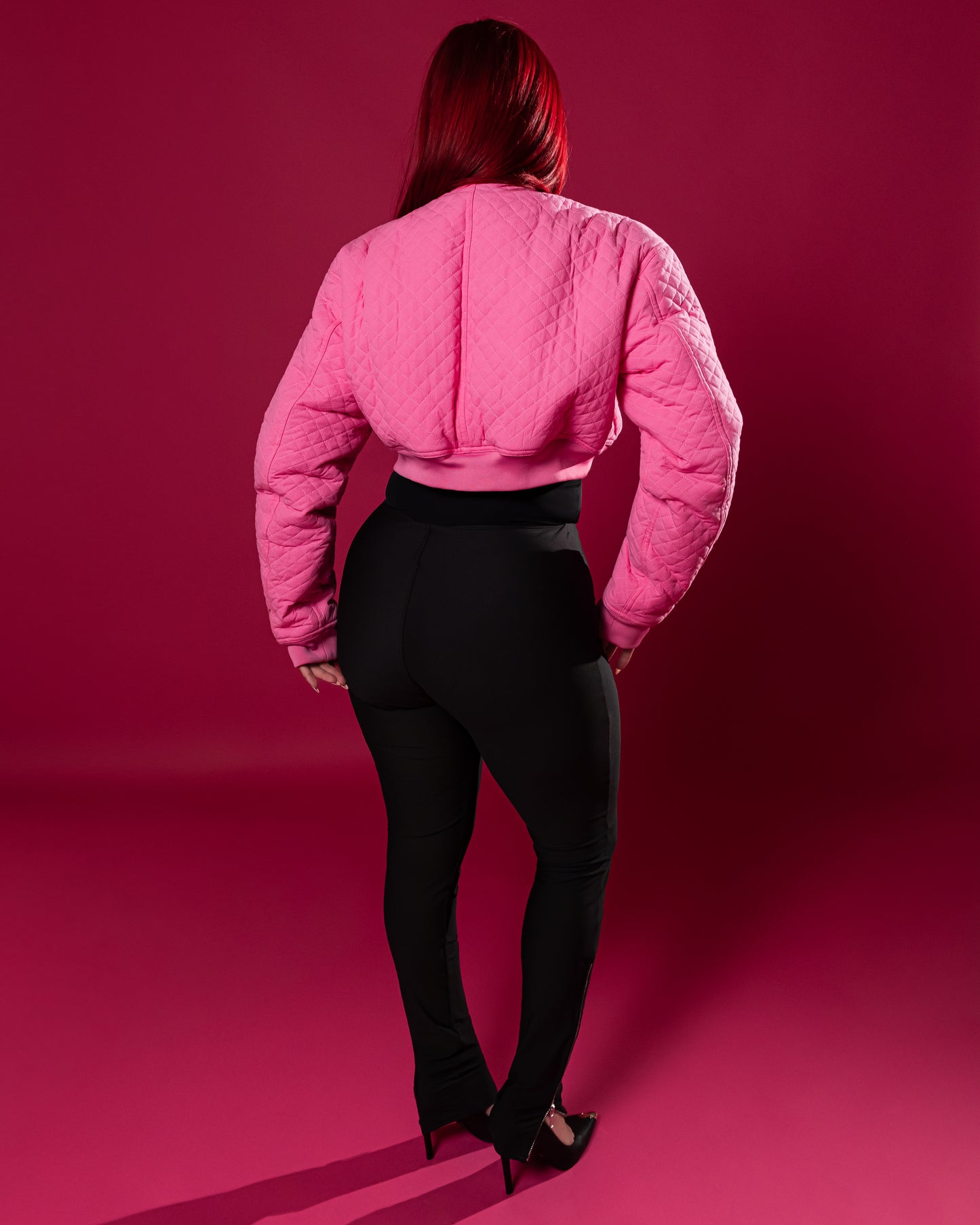 Pink Flight Quilted Bomber