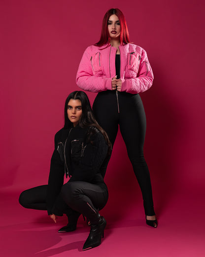 Pink Flight Quilted Bomber