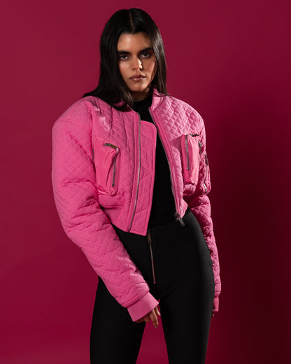 Pink Flight Quilted Bomber