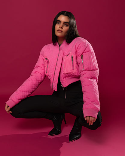 Pink Flight Quilted Bomber