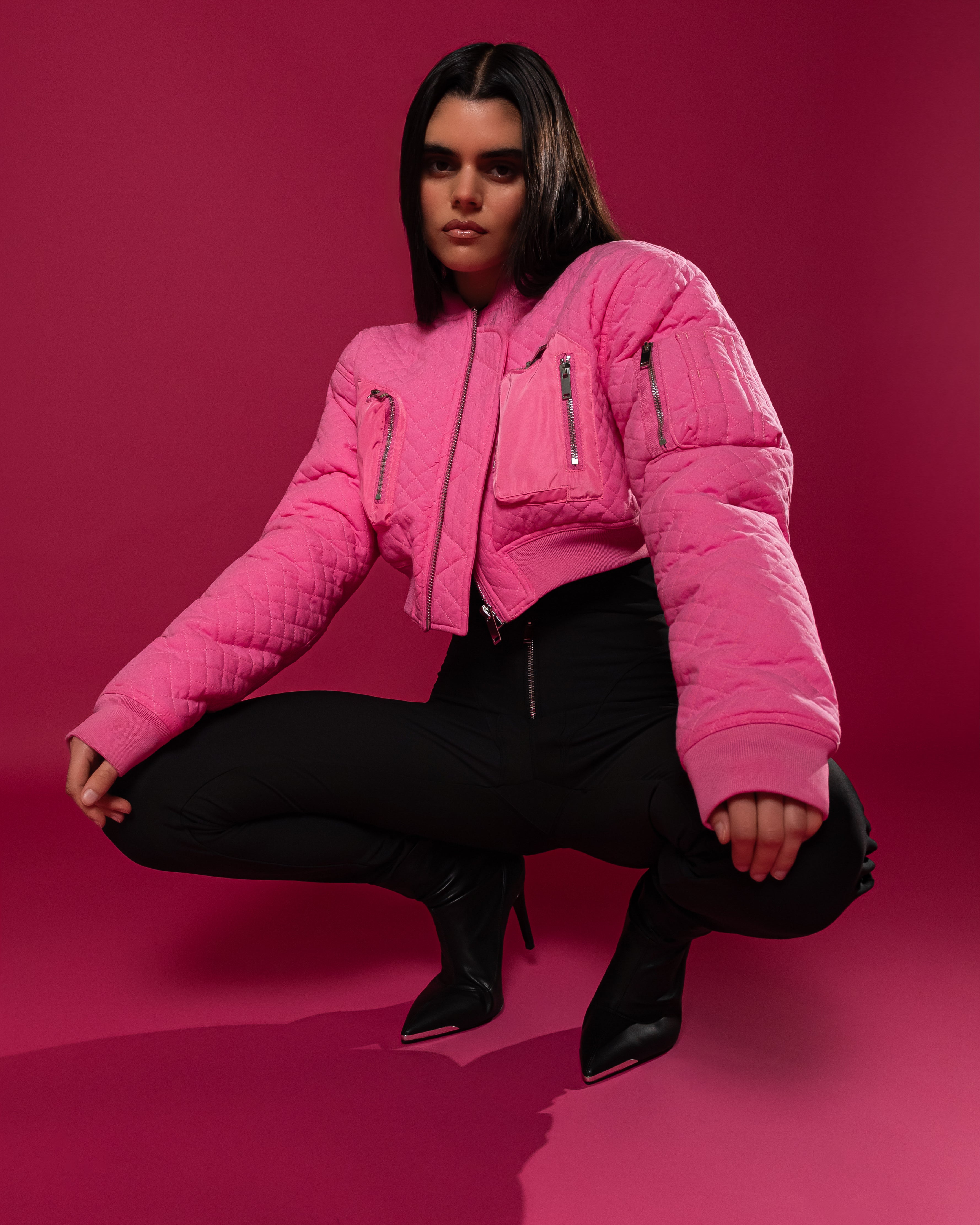 Pink Flight Quilted Bomber
