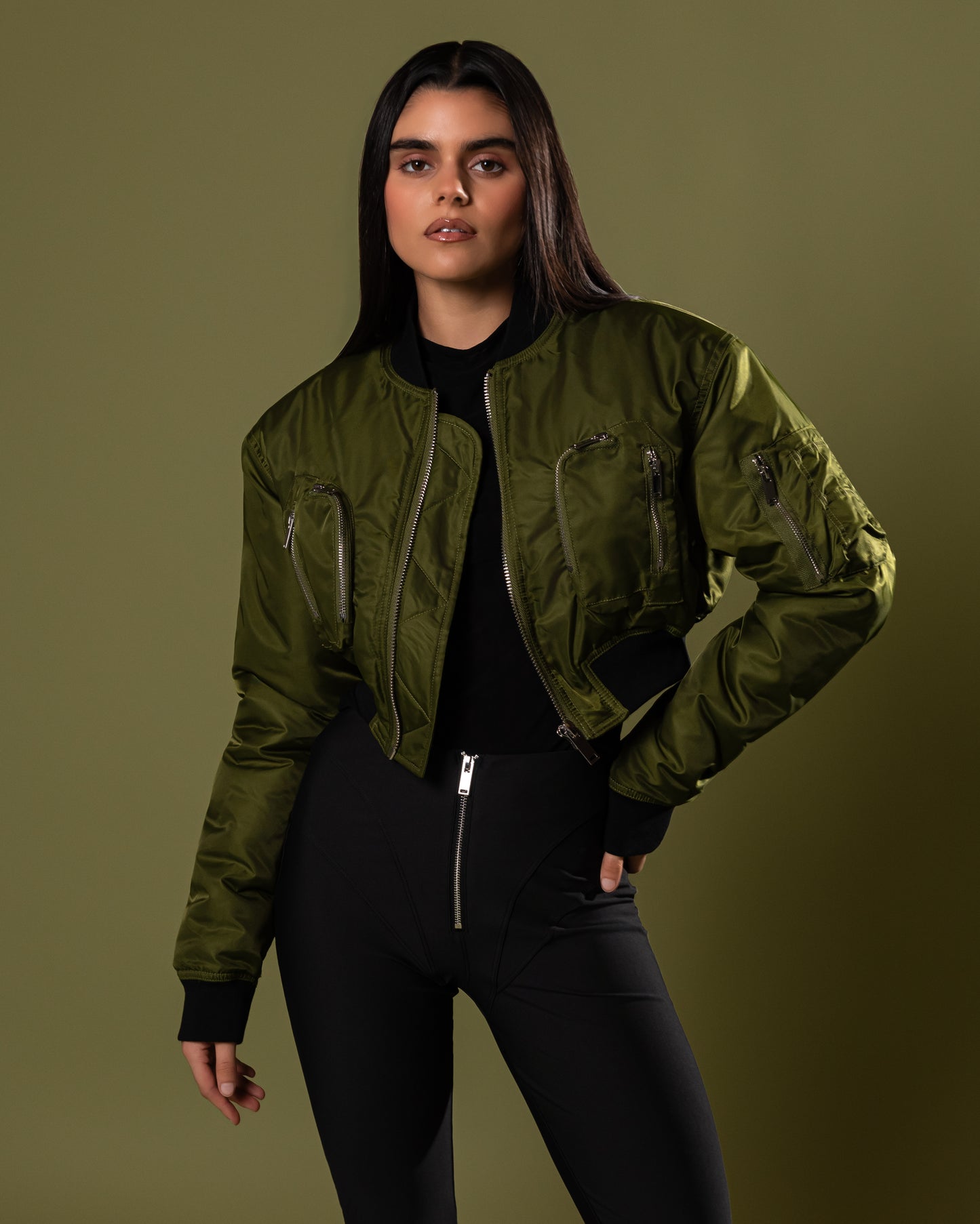 Olive Commander Cropped Bomber