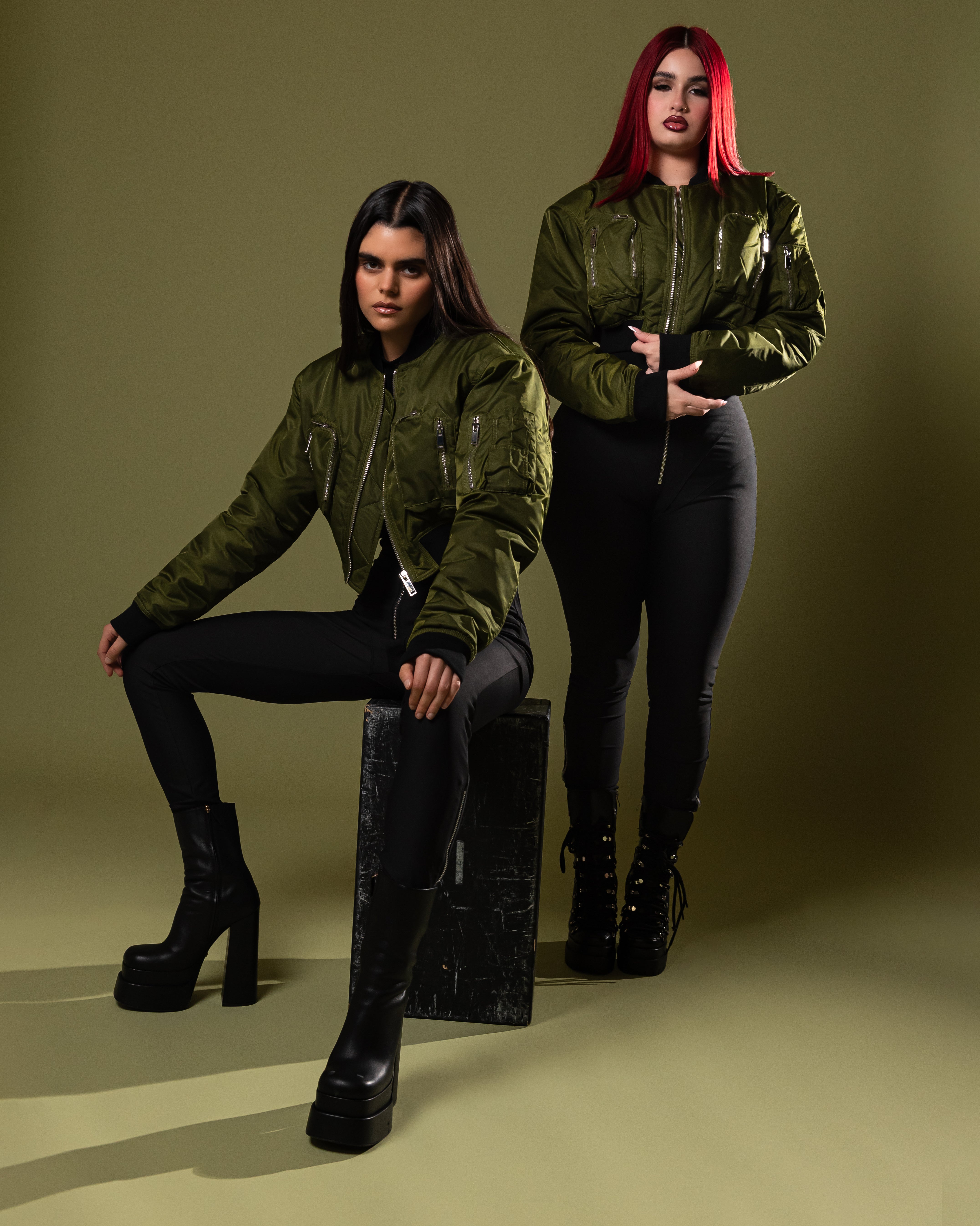 Olive Commander Cropped Bomber