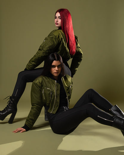 Olive Commander Cropped Bomber