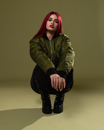 Olive Commander Cropped Bomber