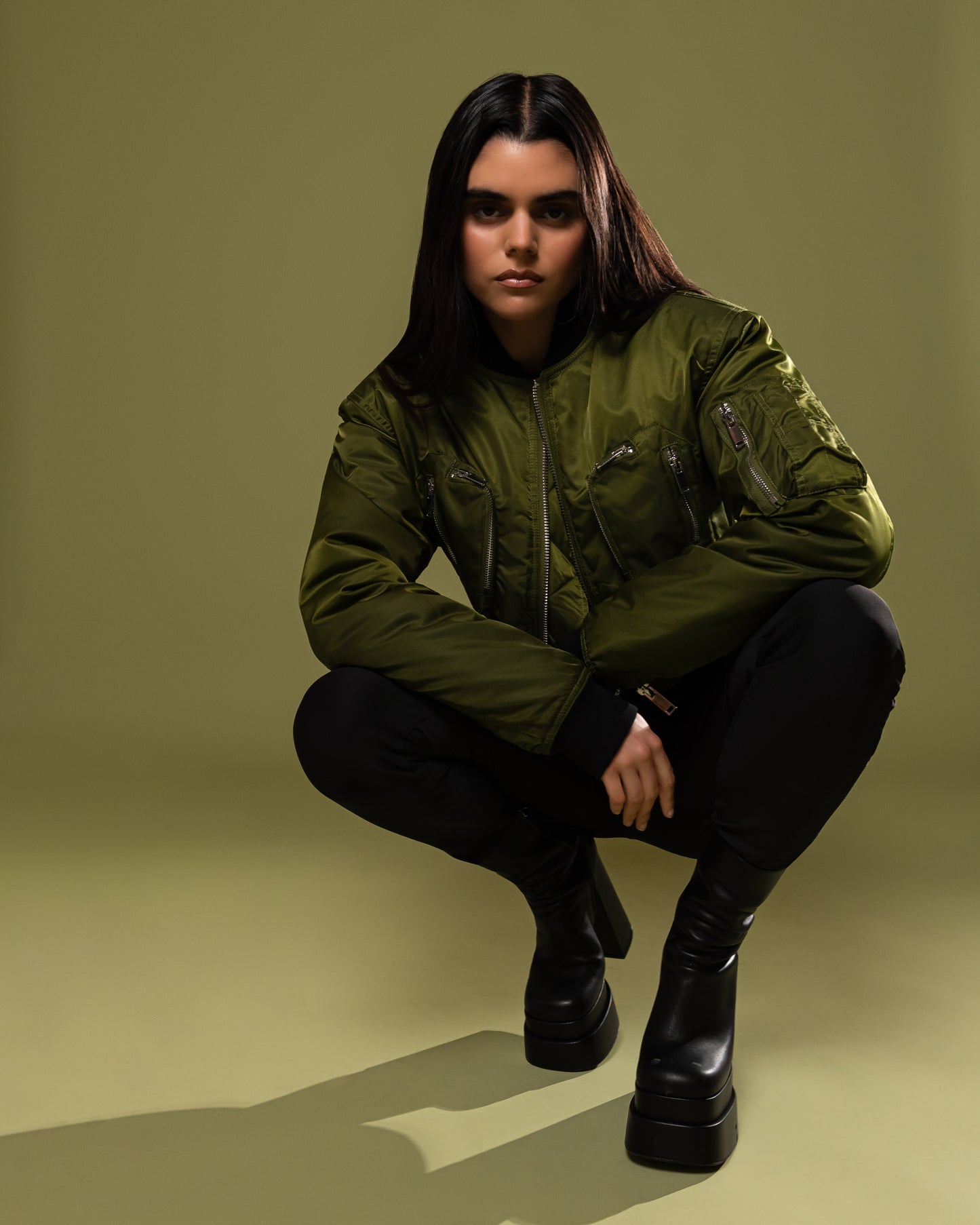 Olive Commander Cropped Bomber