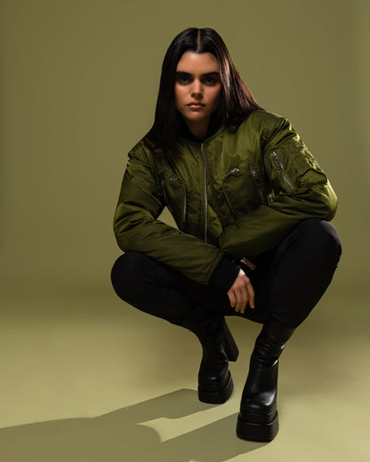 Olive Commander Cropped Bomber