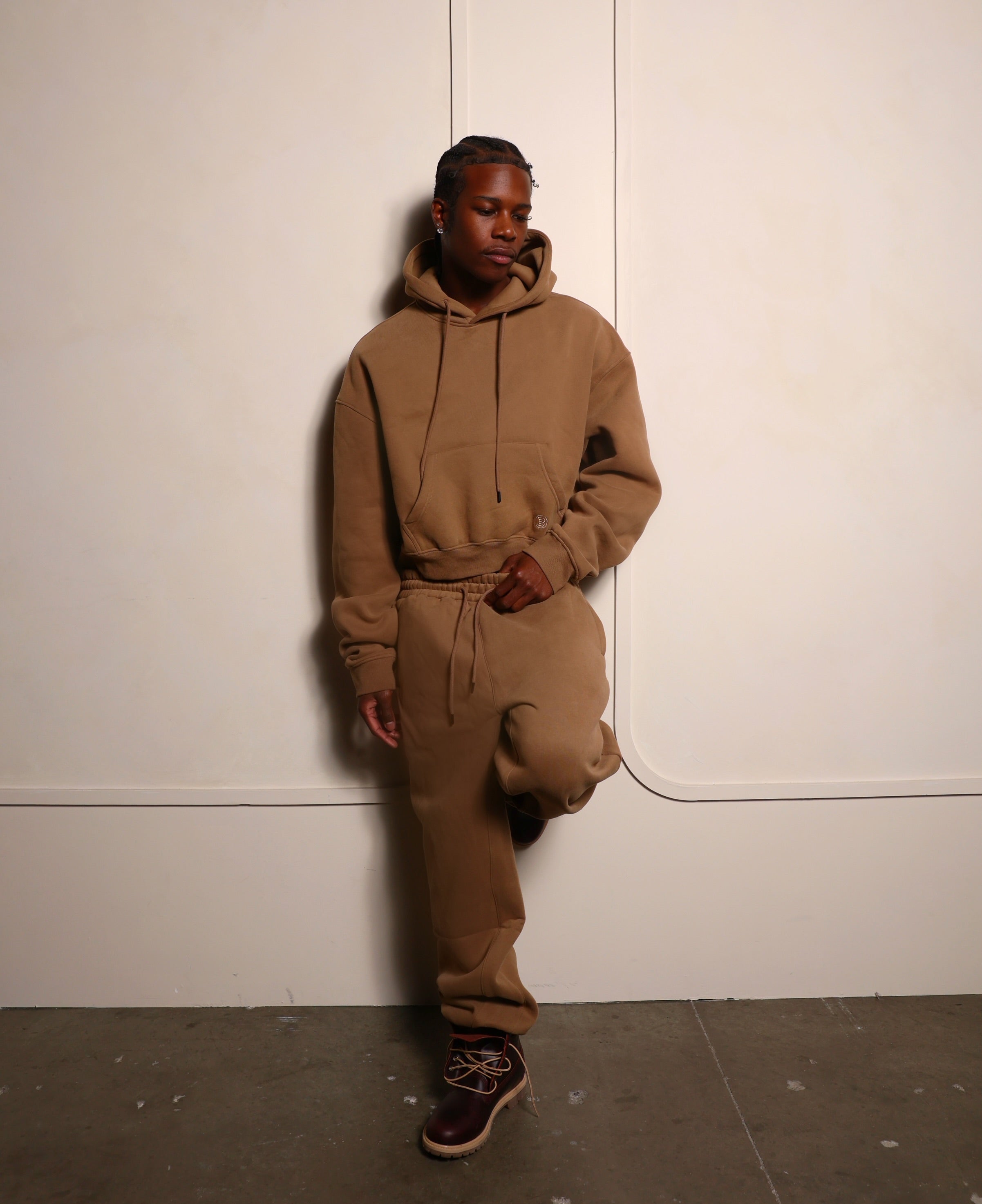 Tan Basics Cropped Hoodie