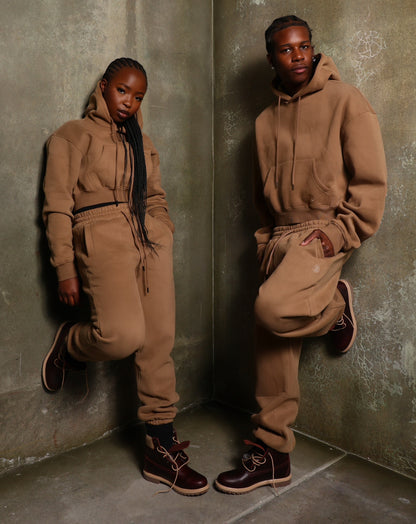 Tan Everyday Basic Cropped Hoodie