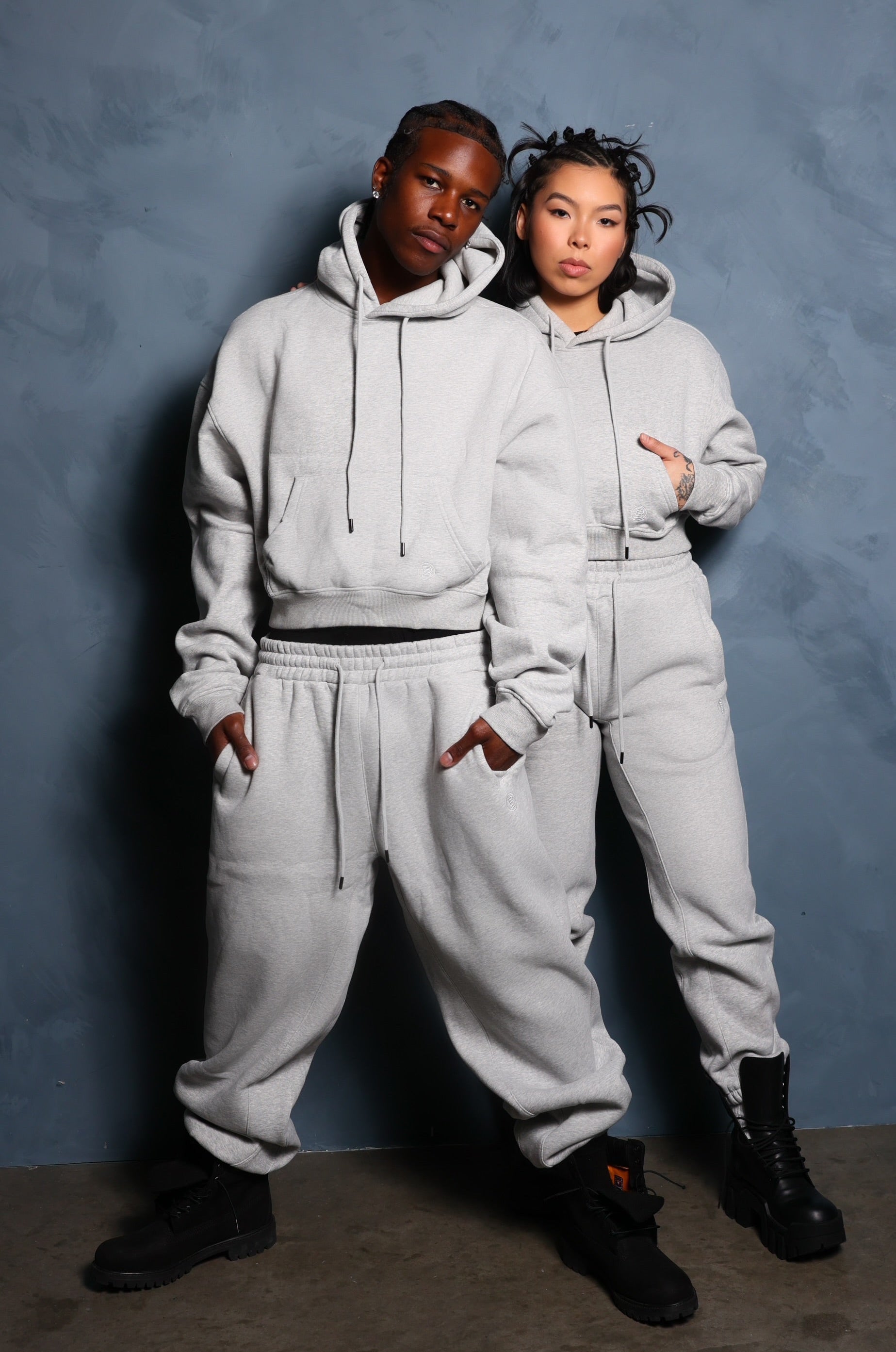 Light Grey Basics Cropped Hoodie
