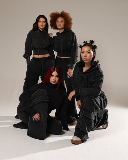 Noir Cargo Cropped Zip Hoodie