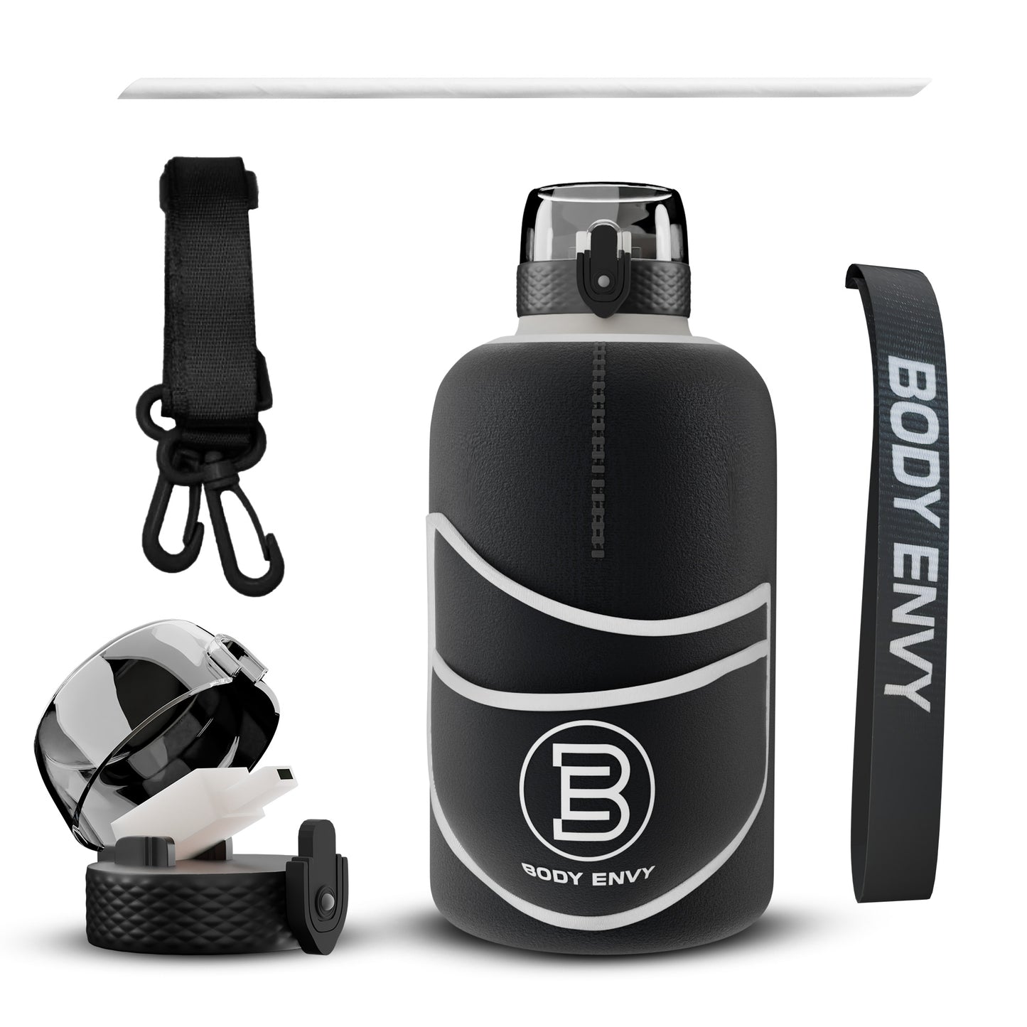 Body Envy 64 oz Water Bottle With Carrying Sleeve & Phone Holder