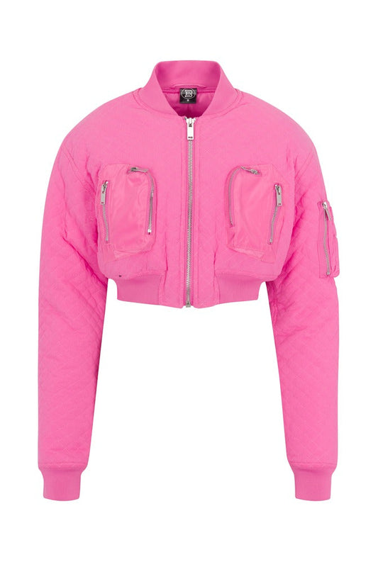 Pink Flight Quilted Bomber front
