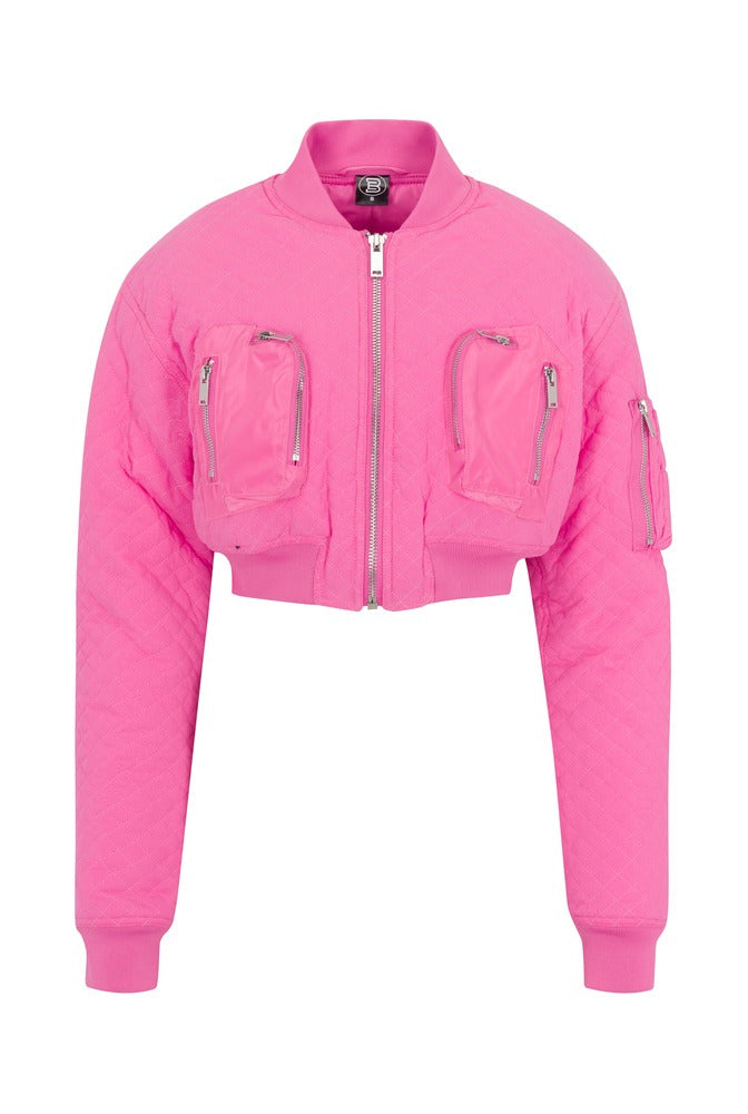 Pink Flight Quilted Bomber front