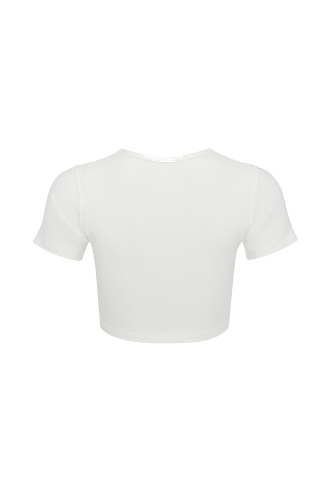 White BE Logo Cropped Tee back