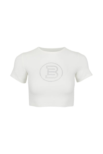 White BE Logo Cropped Tee front