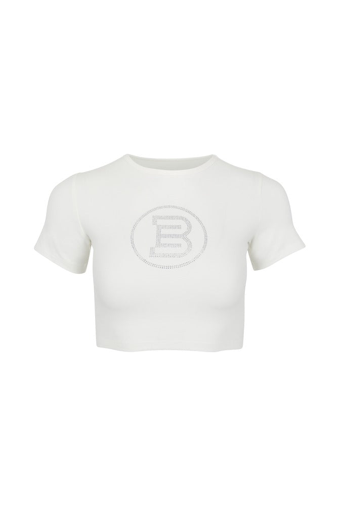 White BE Logo Cropped Tee front